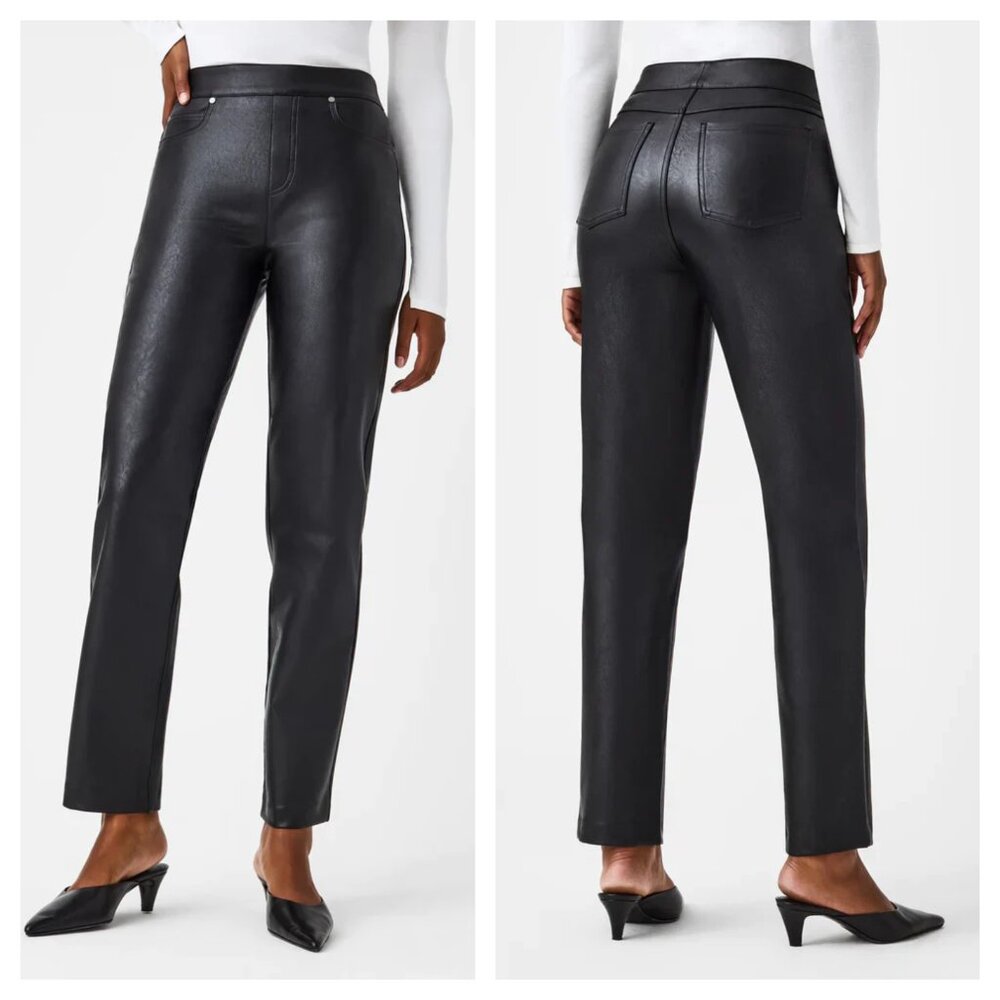 SPANX Leather-Like Straight Leg Pant M Luxe Black